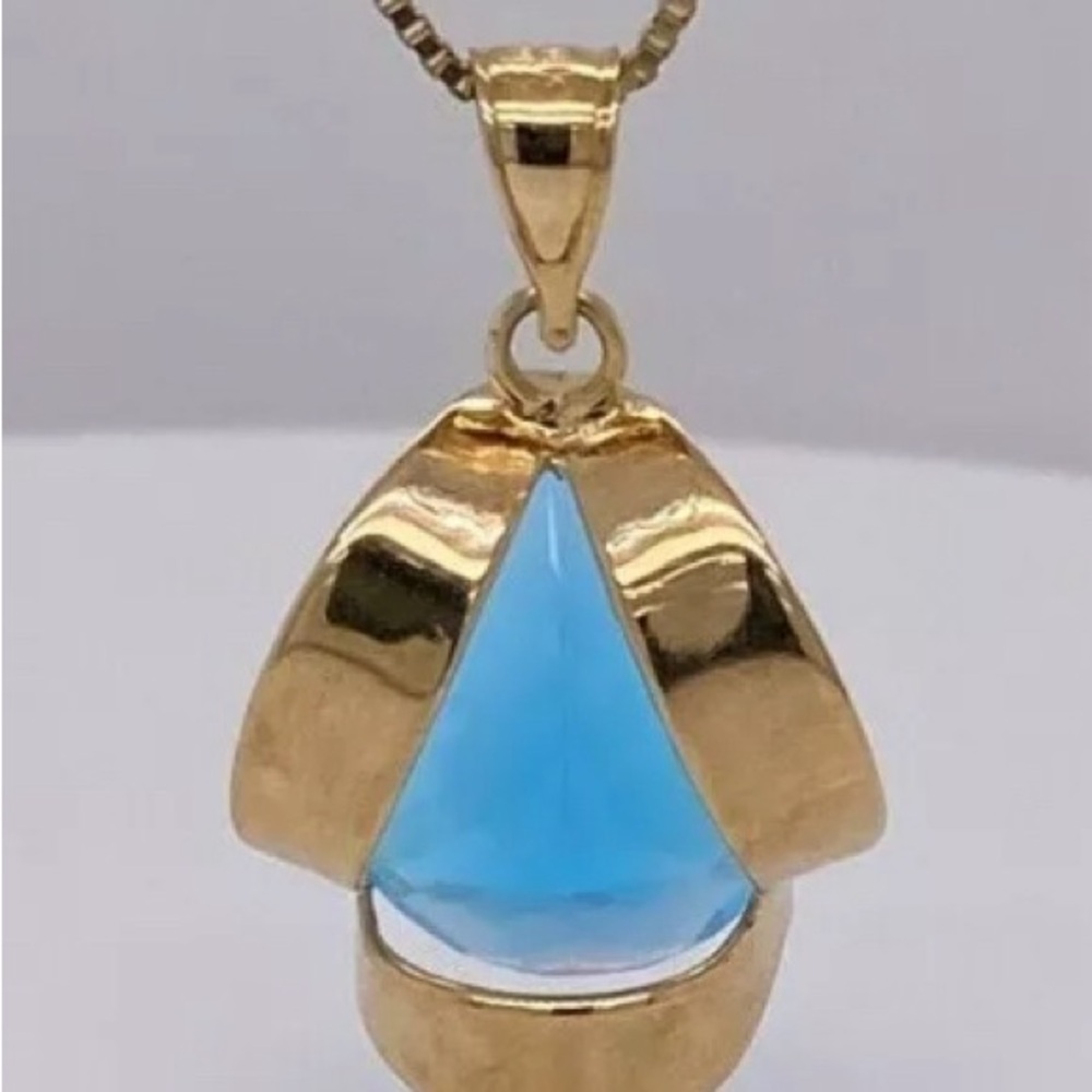 14k yellow gold, 6 carat blue topaz pendant - Picture 3 of 6